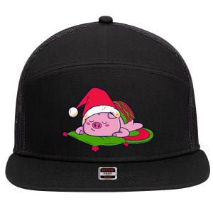 Cute Sleepy Christmas Pig 7 Panel Mesh Trucker Snapback Hat