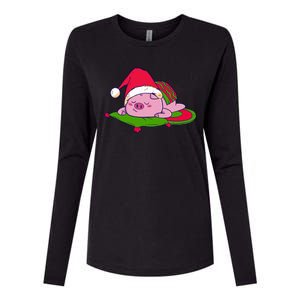 Cute Sleepy Christmas Pig Womens Cotton Relaxed Long Sleeve T-Shirt