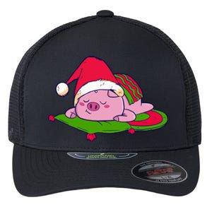 Cute Sleepy Christmas Pig Flexfit Unipanel Trucker Cap