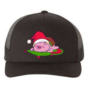 Cute Sleepy Christmas Pig Yupoong Adult 5-Panel Trucker Hat