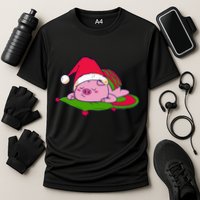 Cute Sleepy Christmas Pig Cooling Performance Crew T-Shirt