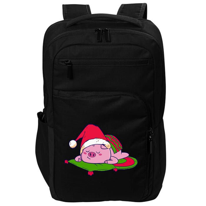 Cute Sleepy Christmas Pig Impact Tech Backpack