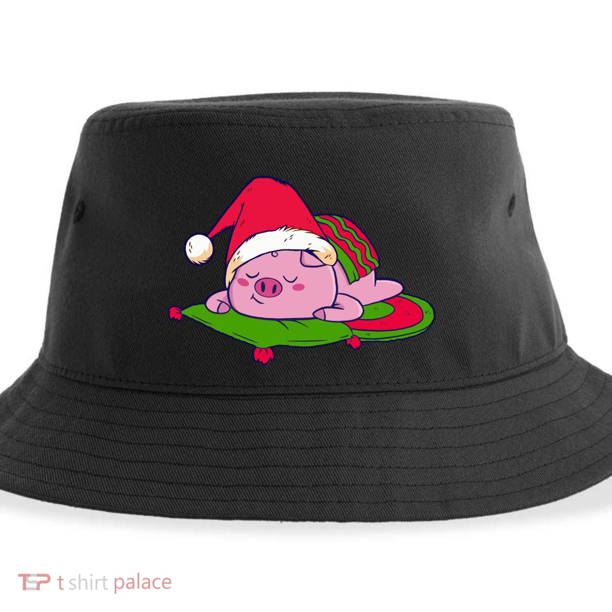 Cute Sleepy Christmas Pig Sustainable Bucket Hat