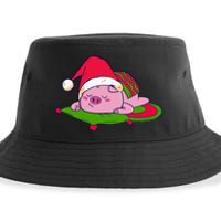 Cute Sleepy Christmas Pig Sustainable Bucket Hat