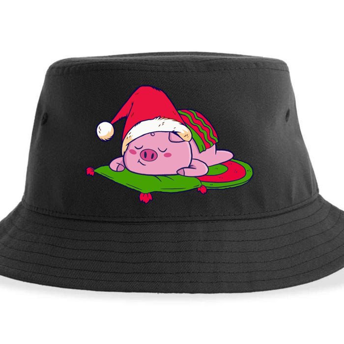 Cute Sleepy Christmas Pig Sustainable Bucket Hat