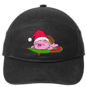 Cute Sleepy Christmas Pig 7-Panel Snapback Hat