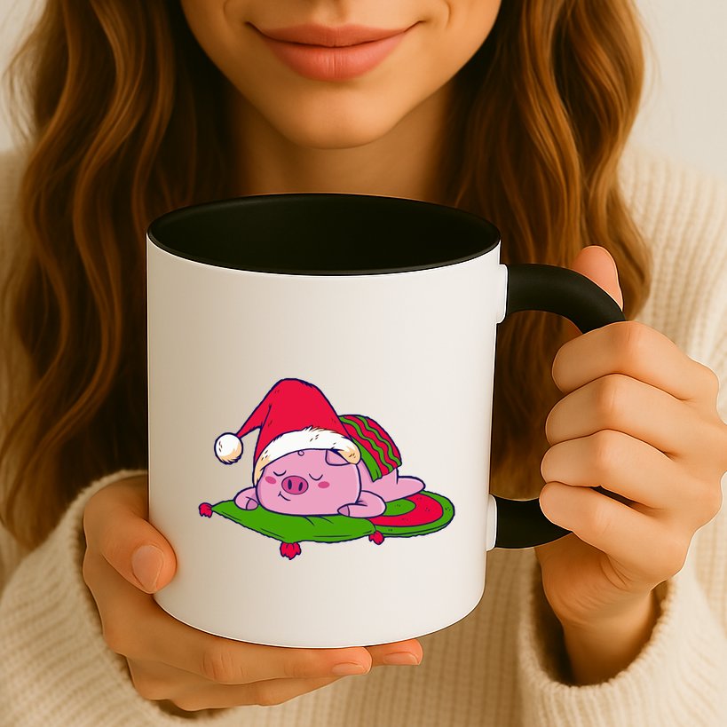 Cute Sleepy Christmas Pig Mug
