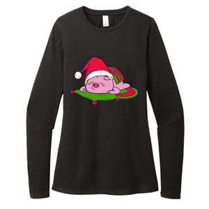 Cute Sleepy Christmas Pig Womens CVC Long Sleeve Shirt