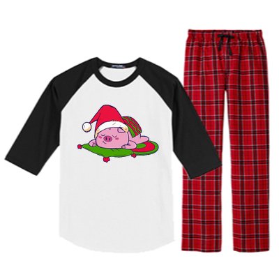 Cute Sleepy Christmas Pig Raglan Sleeve Pajama Set