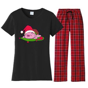 Cute Sleepy Christmas Pig Women's Flannel Pajama Set