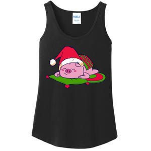 Cute Sleepy Christmas Pig Ladies Essential Tank