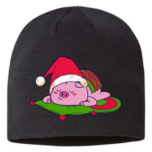 Cute Sleepy Christmas Pig Sustainable Beanie