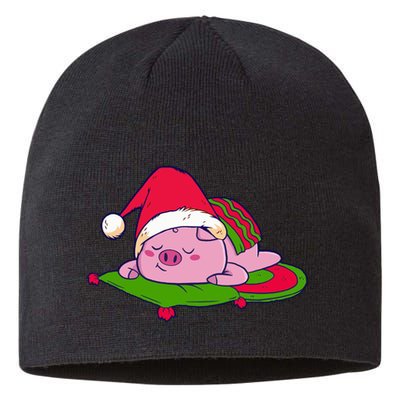Cute Sleepy Christmas Pig Sustainable Beanie