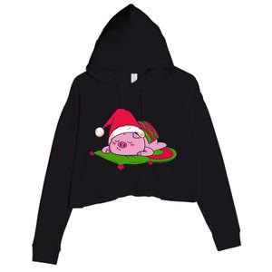 Cute Sleepy Christmas Pig Crop Fleece Hoodie