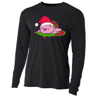 Cute Sleepy Christmas Pig Cooling Performance Long Sleeve Crew