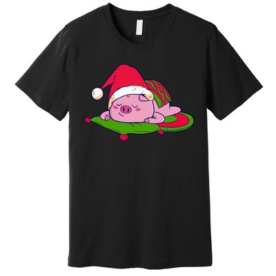 Cute Sleepy Christmas Pig Premium T-Shirt