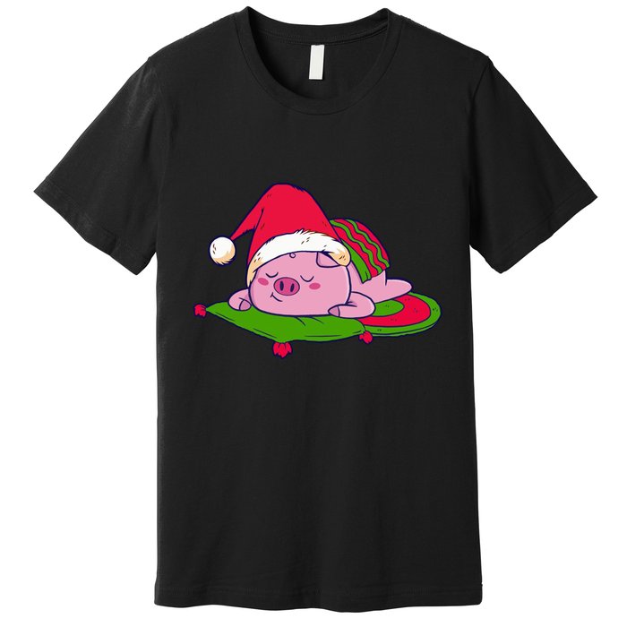 Cute Sleepy Christmas Pig Premium T-Shirt