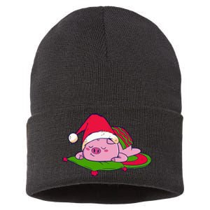 Cute Sleepy Christmas Pig Sustainable Knit Beanie