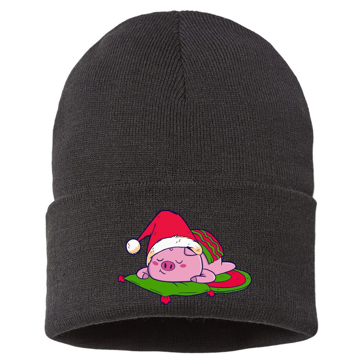 Cute Sleepy Christmas Pig Sustainable Knit Beanie