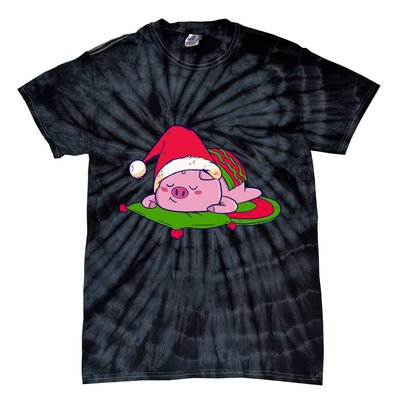 Cute Sleepy Christmas Pig Tie-Dye T-Shirt