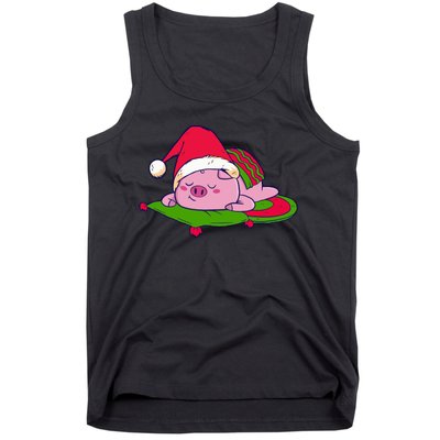 Cute Sleepy Christmas Pig Tank Top