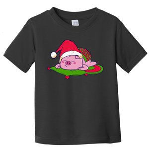 Cute Sleepy Christmas Pig Toddler T-Shirt