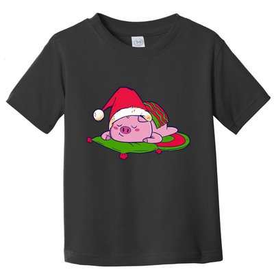 Cute Sleepy Christmas Pig Toddler T-Shirt