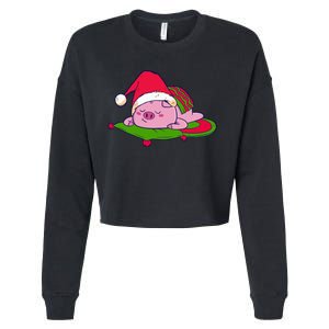 Cute Sleepy Christmas Pig Cropped Pullover Crew