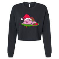 Cute Sleepy Christmas Pig Cropped Pullover Crew