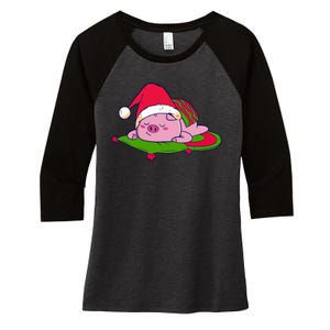 Cute Sleepy Christmas Pig Women's Tri-Blend 3/4-Sleeve Raglan Shirt