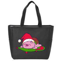 Cute Sleepy Christmas Pig Zip Tote Bag