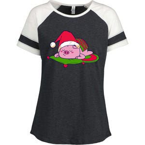 Cute Sleepy Christmas Pig Enza Ladies Jersey Colorblock Tee