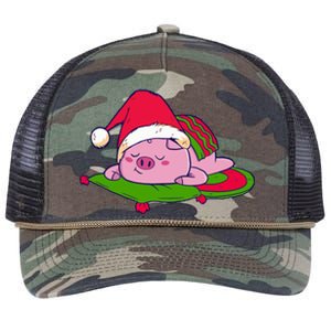 Cute Sleepy Christmas Pig Retro Rope Trucker Hat Cap