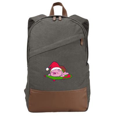 Cute Sleepy Christmas Pig Cotton Canvas Backpack