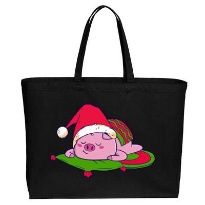 Cute Sleepy Christmas Pig Cotton Canvas Jumbo Tote