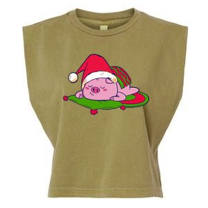 Cute Sleepy Christmas Pig Garment-Dyed Women's Muscle Tee