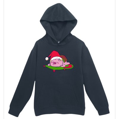 Cute Sleepy Christmas Pig Urban Pullover Hoodie