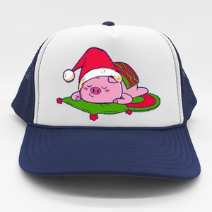 Cute Sleepy Christmas Pig Trucker Hat