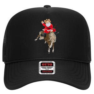 Cowboy Santa Claus Riding A Horse Christmas Cowboy High Crown Mesh Back Trucker Hat