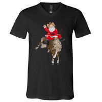 Cowboy Santa Claus Riding A Horse Christmas Cowboy V-Neck T-Shirt