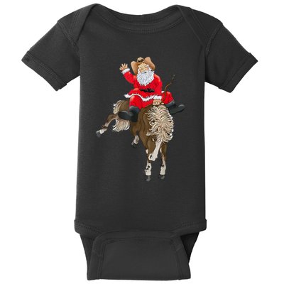 Cowboy Santa Claus Riding A Horse Christmas Cowboy Baby Bodysuit