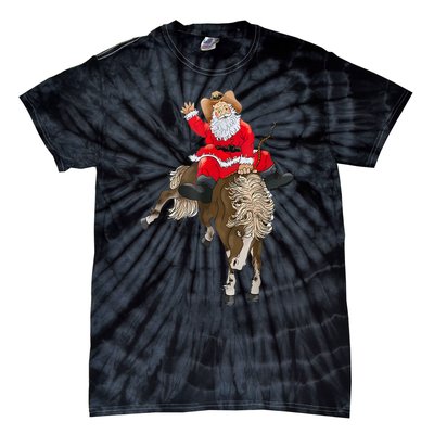 Cowboy Santa Claus Riding A Horse Christmas Cowboy Tie-Dye T-Shirt