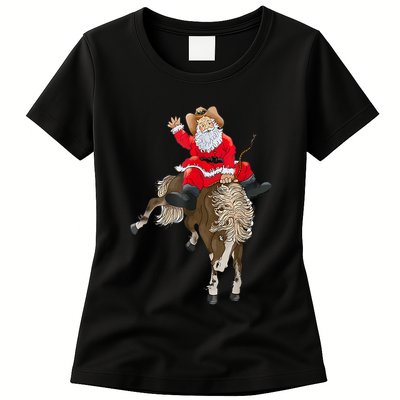 Cowboy Santa Claus Riding A Horse Christmas Cowboy Womens T-Shirt