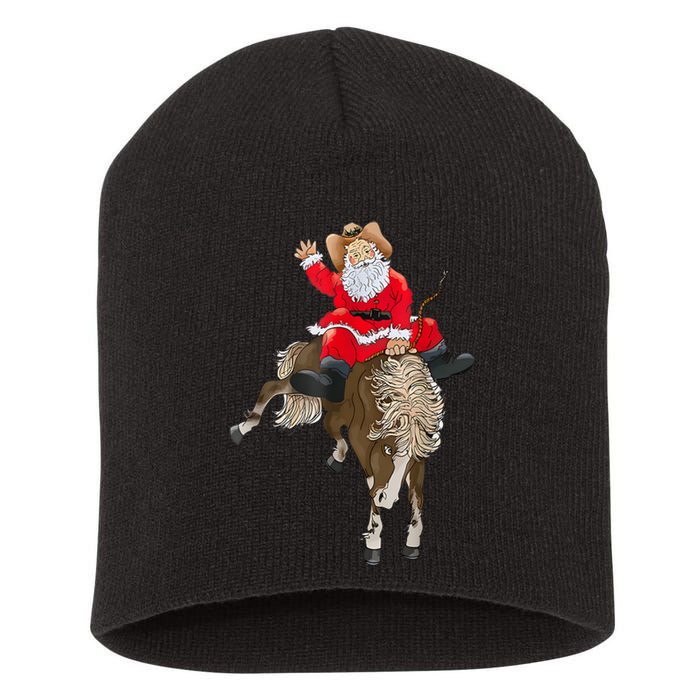 Cowboy Santa Claus Riding A Horse Christmas Cowboy Short Acrylic Beanie