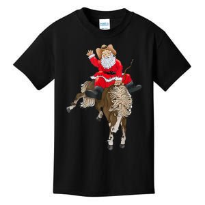 Cowboy Santa Claus Riding A Horse Christmas Cowboy Kids T-Shirt