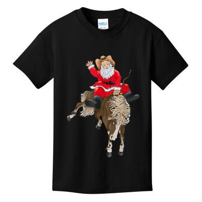 Cowboy Santa Claus Riding A Horse Christmas Cowboy Kids T-Shirt