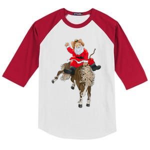 Cowboy Santa Claus Riding A Horse Christmas Cowboy Kids Colorblock Raglan Jersey