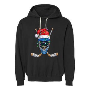 Christmas Santa Claus Player Ice Hockey Funny Garment-Dyed Fleece Hoodie