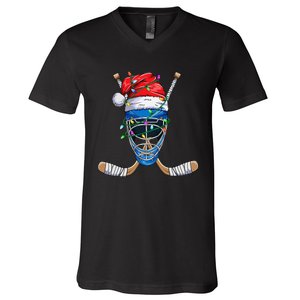 Christmas Santa Claus Player Ice Hockey Funny V-Neck T-Shirt