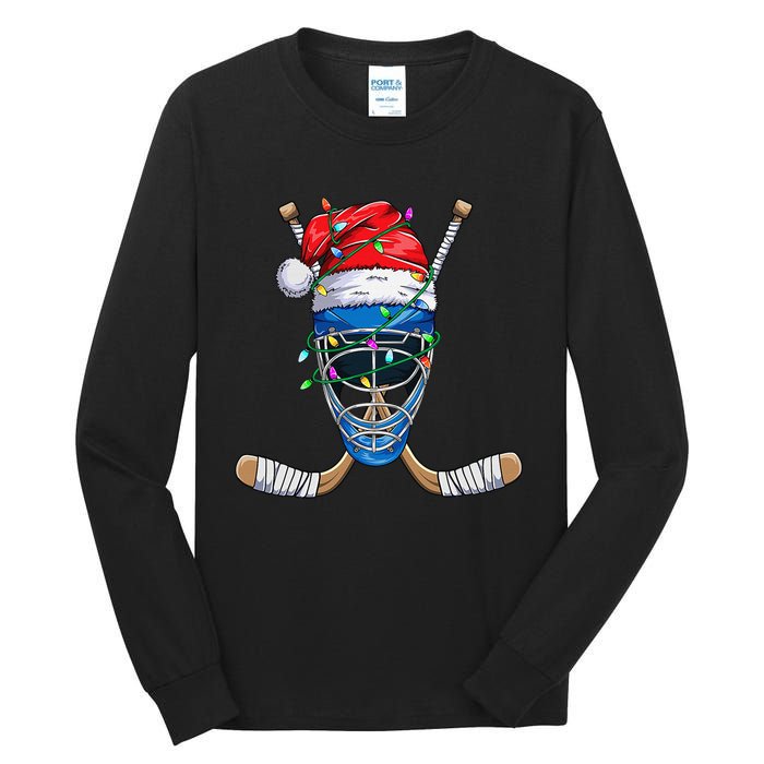 Christmas Santa Claus Player Ice Hockey Funny Tall Long Sleeve T-Shirt